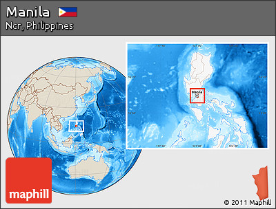Shaded Relief Location Map of Manila, highlighted country