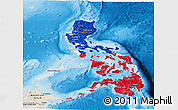 Flag Panoramic Map of Philippines, shaded relief outside, bathymetry sea