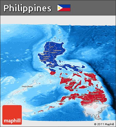 Flag Panoramic Map of Philippines, single color outside, bathymetry sea