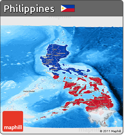 Flag Panoramic Map of Philippines, single color outside, bathymetry sea