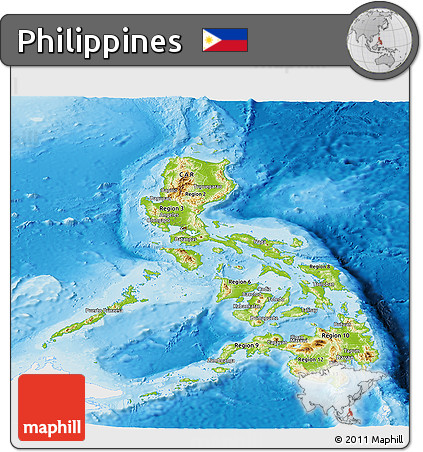 Physical Panoramic Map of Philippines, single color outside