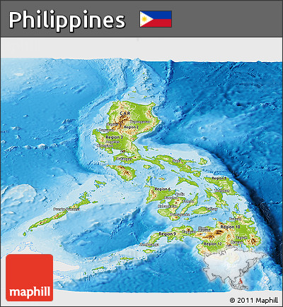 Physical Panoramic Map of Philippines, single color outside