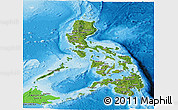 Satellite Panoramic Map of Philippines, political shades outside