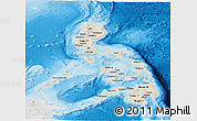 Shaded Relief Panoramic Map of Philippines, lighten, semi-desaturated, land only