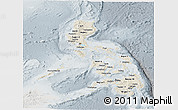 Shaded Relief Panoramic Map of Philippines, lighten, semi-desaturated