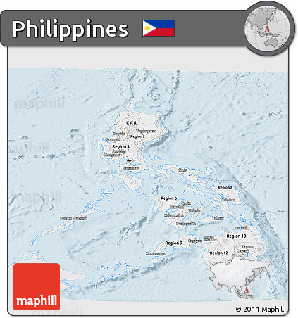Silver Style Panoramic Map of Philippines, single color outside