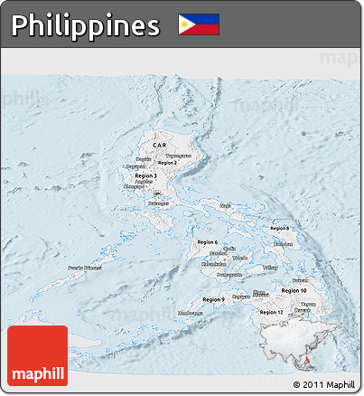 Silver Style Panoramic Map of Philippines, single color outside