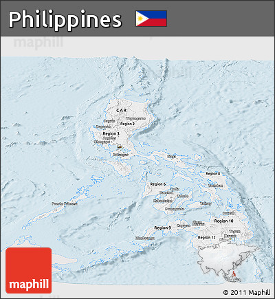 Silver Style Panoramic Map of Philippines, single color outside