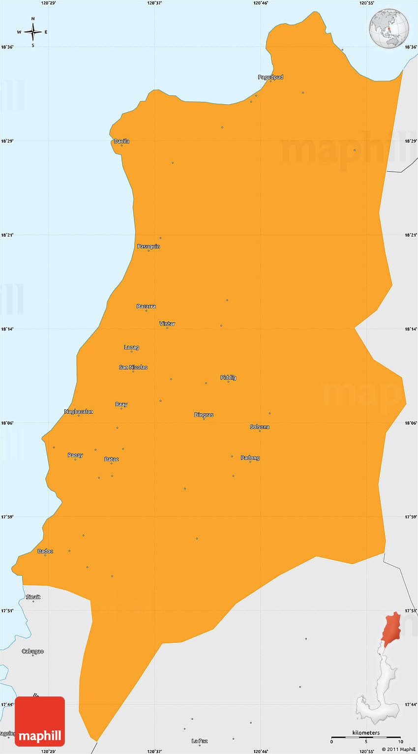 Political Simple Map of Ilocos Norte, single color outside, borders and