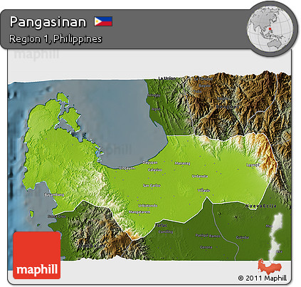 Physical 3D Map of Pangasinan, darken