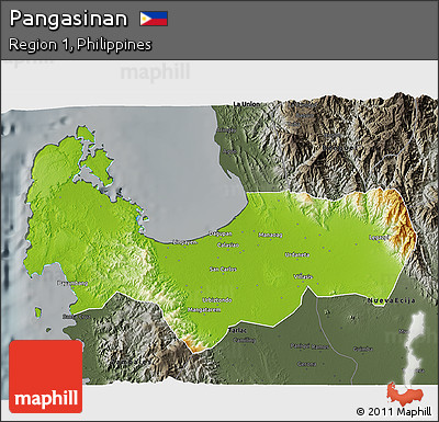 Physical 3D Map of Pangasinan, darken, semi-desaturated