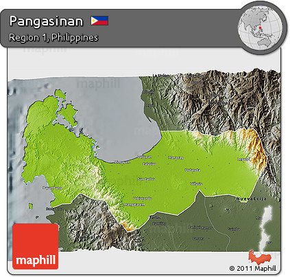 Physical 3D Map of Pangasinan, darken, semi-desaturated