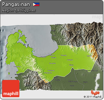 Physical 3D Map of Pangasinan, darken, semi-desaturated