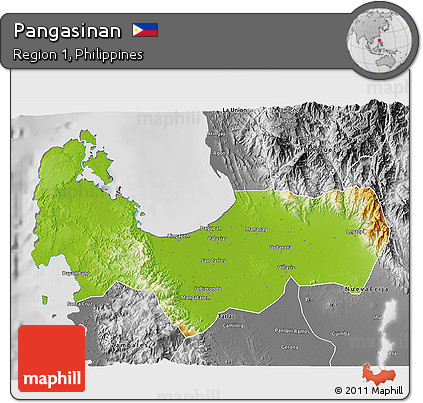 Physical 3D Map of Pangasinan, desaturated