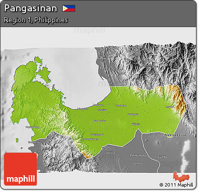 Physical 3D Map of Pangasinan, desaturated