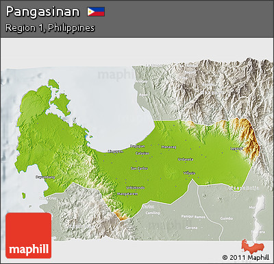 Physical 3D Map of Pangasinan, lighten, semi-desaturated