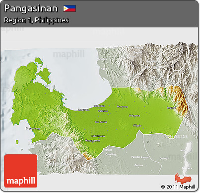 Physical 3D Map of Pangasinan, lighten, semi-desaturated