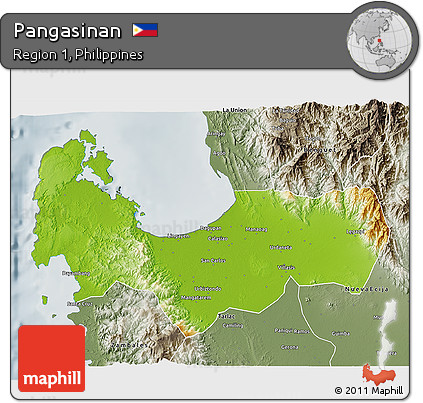 Physical 3D Map of Pangasinan, semi-desaturated