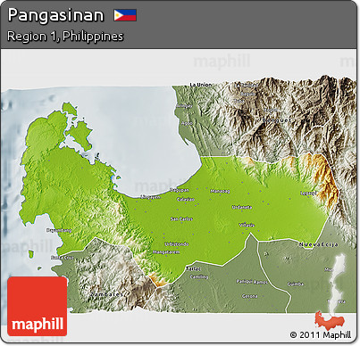Physical 3D Map of Pangasinan, semi-desaturated