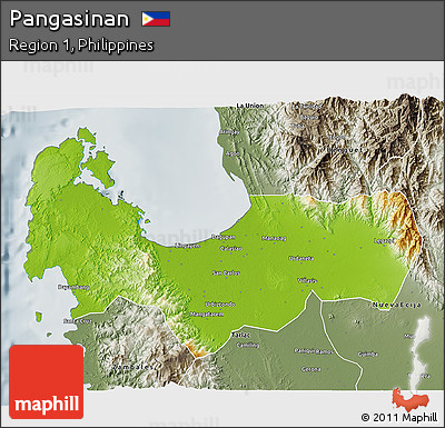 Physical 3D Map of Pangasinan, semi-desaturated