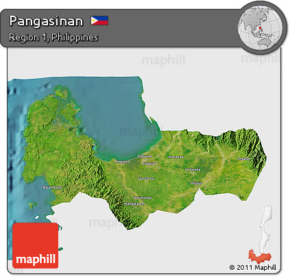 Satellite 3D Map of Pangasinan, single color outside