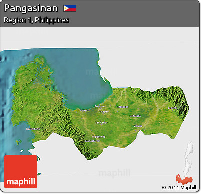 Satellite 3D Map of Pangasinan, single color outside