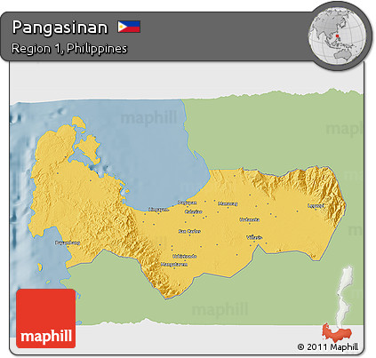 Savanna Style 3D Map of Pangasinan, single color outside