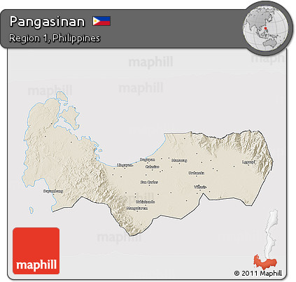 Shaded Relief 3D Map of Pangasinan, cropped outside