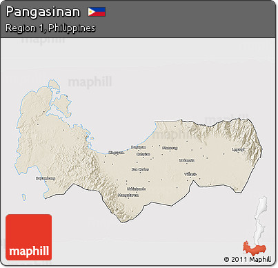 Shaded Relief 3D Map of Pangasinan, cropped outside