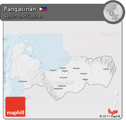 Silver Style 3D Map of Pangasinan, single color outside