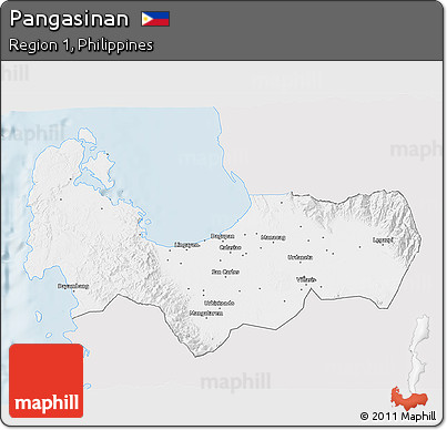 Silver Style 3D Map of Pangasinan, single color outside