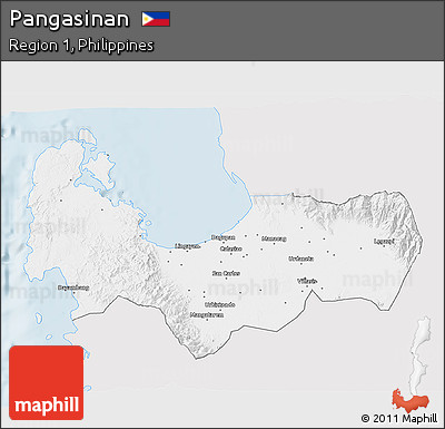 Silver Style 3D Map of Pangasinan, single color outside