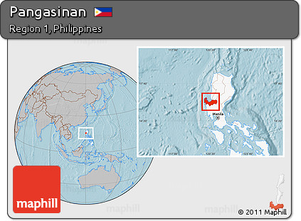 Gray Location Map of Pangasinan, highlighted country, hill shading