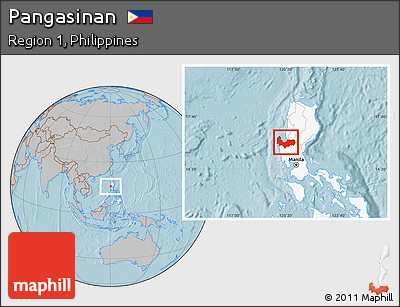 Gray Location Map of Pangasinan, highlighted country, hill shading