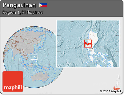 Gray Location Map of Pangasinan, highlighted country, hill shading