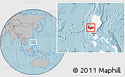 Gray Location Map of Pangasinan, highlighted country, hill shading