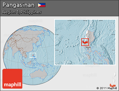 Gray Location Map of Pangasinan, highlighted parent region, hill shading