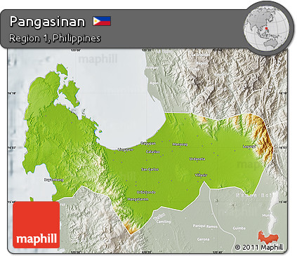 Physical Map of Pangasinan, lighten, semi-desaturated