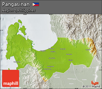 Physical Map of Pangasinan, lighten, semi-desaturated