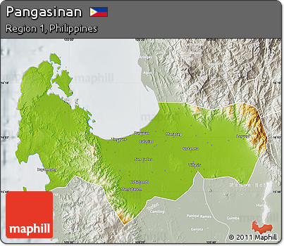 Physical Map of Pangasinan, lighten, semi-desaturated