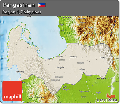 Shaded Relief Map of Pangasinan, physical outside