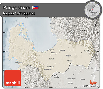 Shaded Relief Map of Pangasinan, semi-desaturated