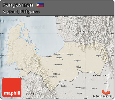 Shaded Relief Map of Pangasinan, semi-desaturated