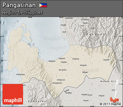Shaded Relief Map of Pangasinan, semi-desaturated