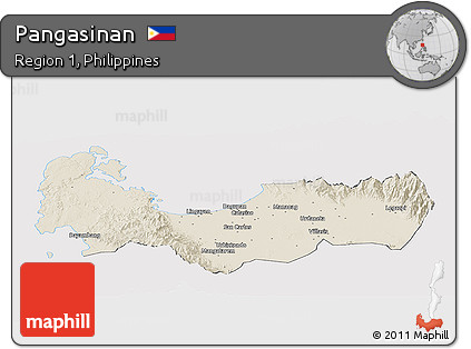 Shaded Relief Panoramic Map of Pangasinan, cropped outside