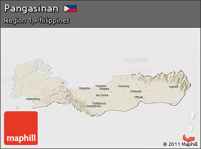 Shaded Relief Panoramic Map of Pangasinan, cropped outside