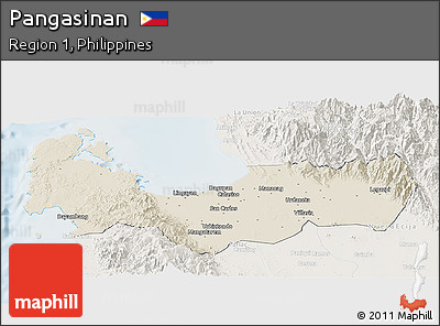 Shaded Relief Panoramic Map of Pangasinan, lighten