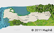 Shaded Relief Panoramic Map of Pangasinan, satellite outside