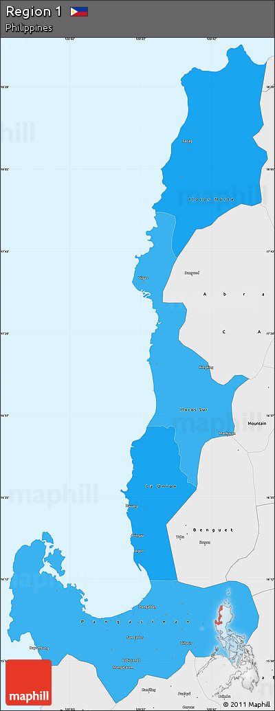 Political Shades Simple Map of Region 1, single color outside, borders and labels