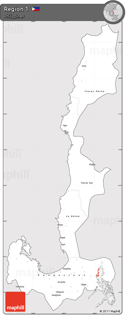 Silver Style Simple Map of Region 1, cropped outside